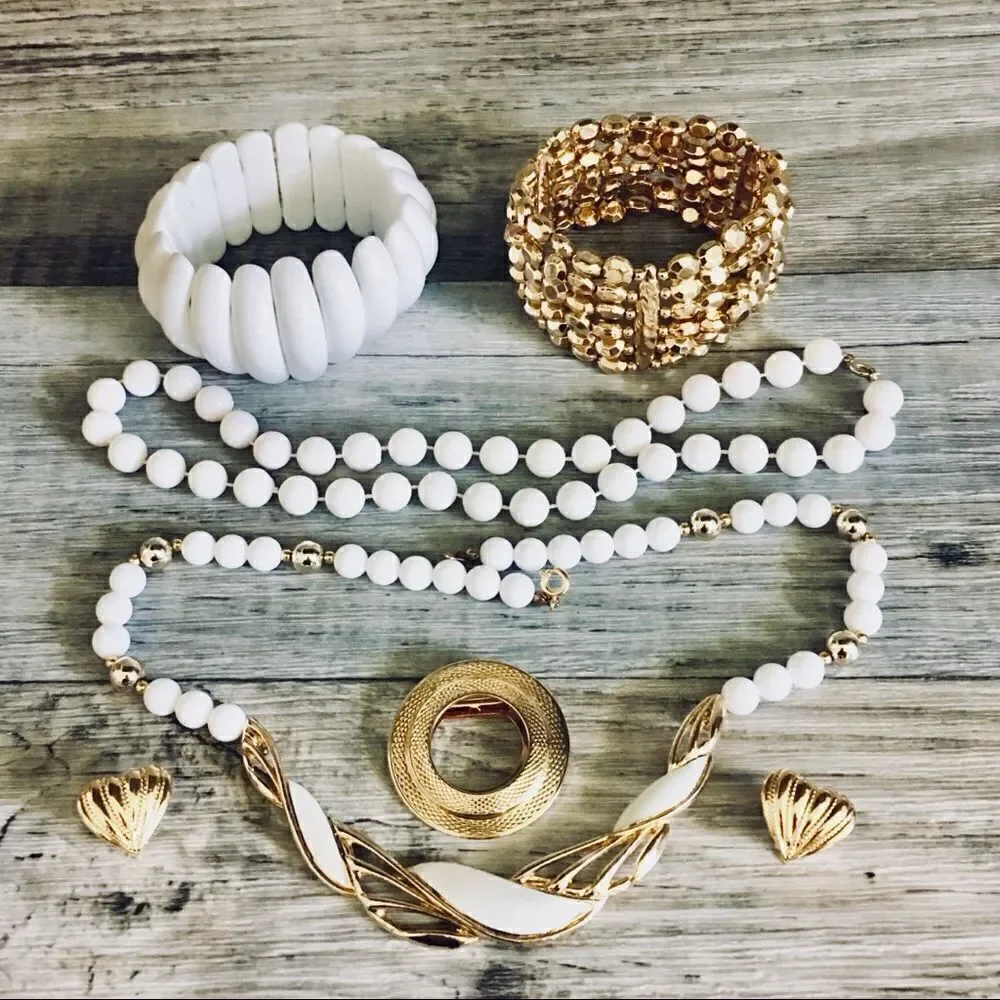 Vintage Bundle White Gold Jewelry lot Necklace Bracelet Earrings 4453